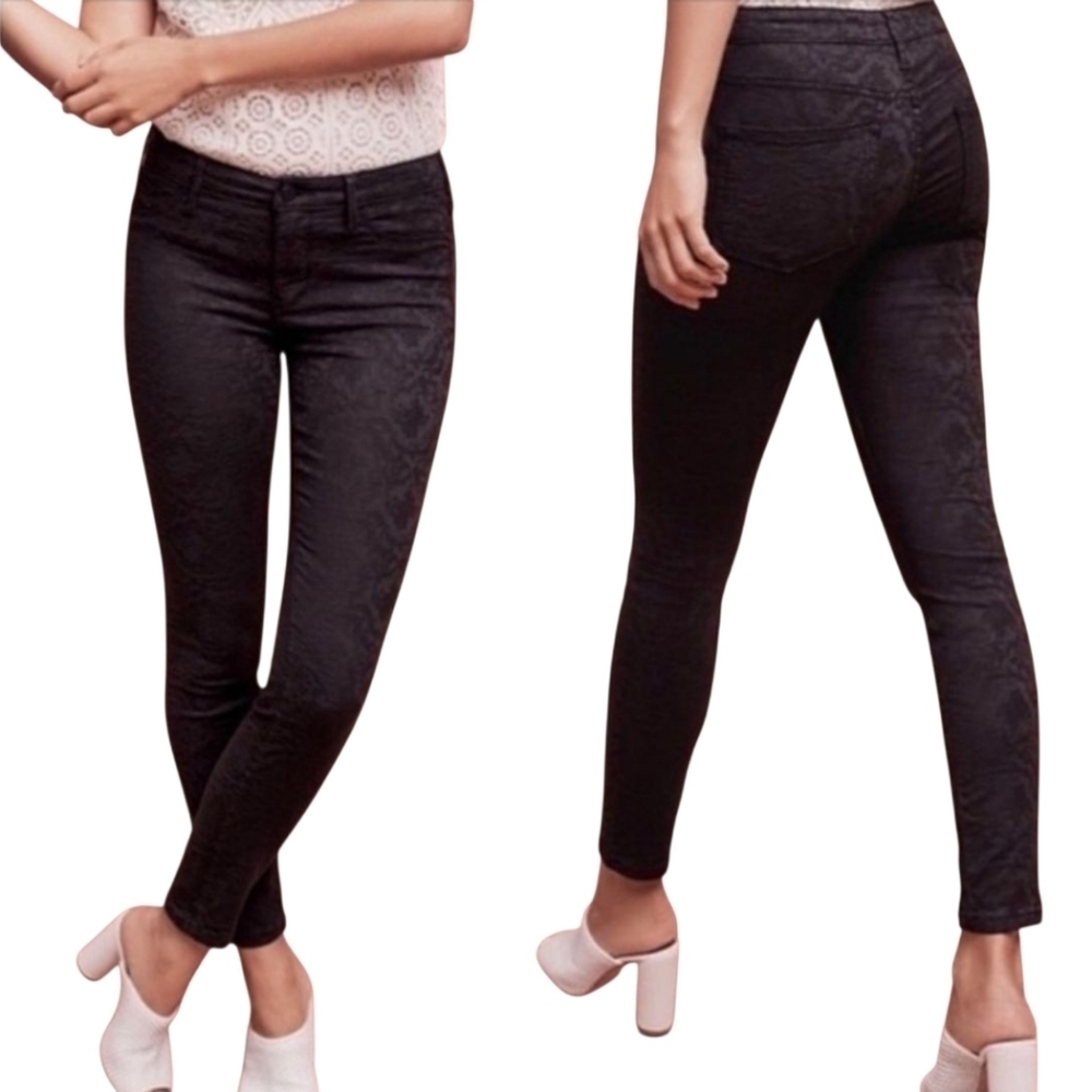 Pilcro & the Letterpress | Women's Black Patterned Serif Skinny Jeans (Size 28)